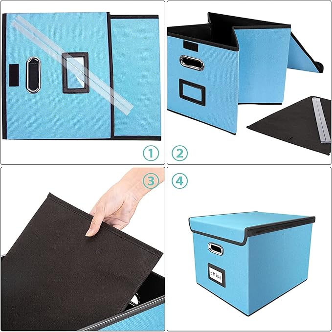 Huolewa Decorative File Organizer Document Storage Boxes with Lids, Linen Hanging Filing Storage Boxes, Decorative Home/Office Filing System for File and Folders Storage