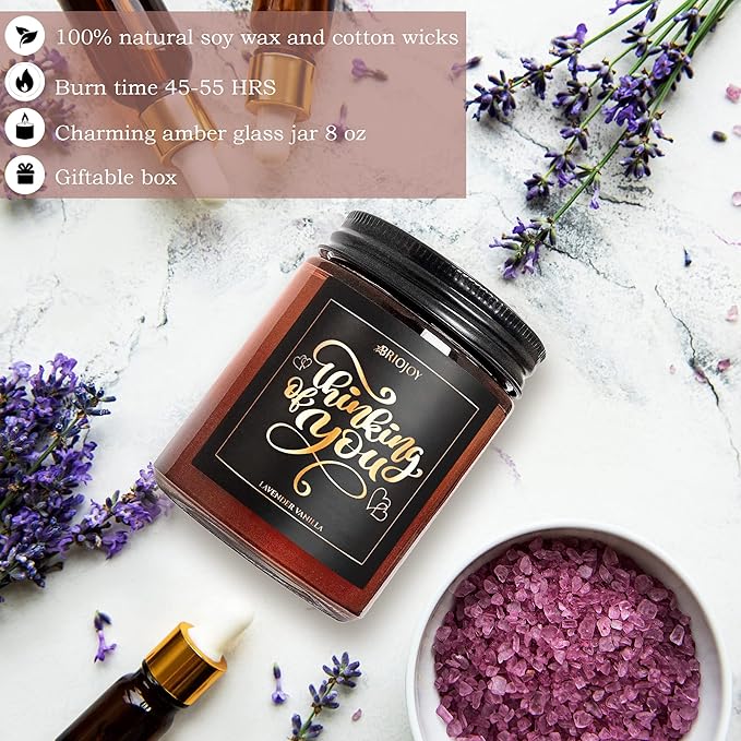 Thinking of You Scented Candle Gifts for Women Men - Unique Friendship Gifts for Best Friend - Relaxing Aromatherapy Gift for Her Him - Lavender Vanilla Essential Oil Soy Wax Candle for Home