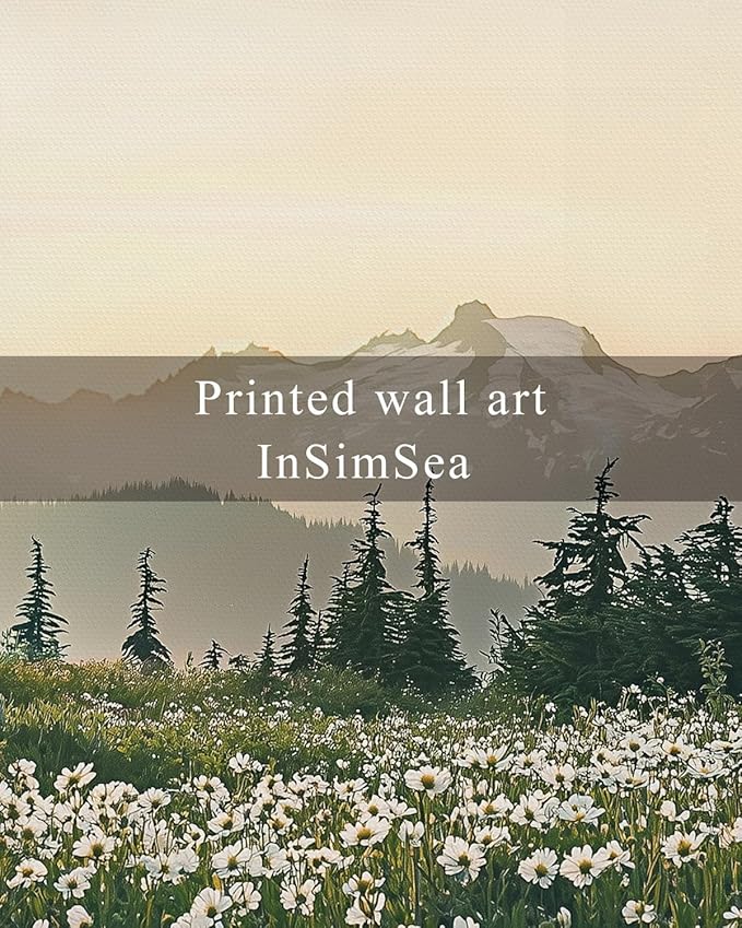 InSimSea Framed Canvas Wall Art Vintage Decor, Forest Wall Decor for Living Room Bedroom Bathroom Office, Nature Landscape Wildflowers Mountains Oil Painting Prints, Home Desk Decorations, 12x16inch