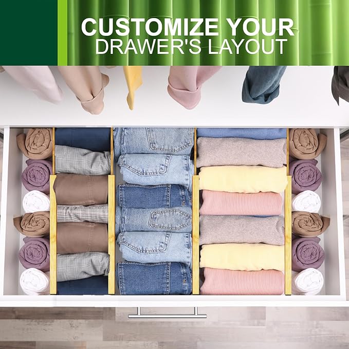 Kitchen Drawer Dividers, Adjustable Bamboo Drawer Organizer (17-22"), Expandable Utensil Organizer for Kitchen Storage, Closet, Dresser (4 Pack)