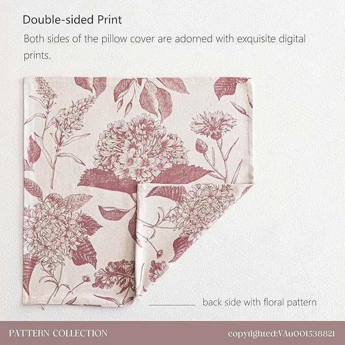 Foindtower Set of 2 Linen Floral Vintage Throw Pillow Covers Neutral Accent Decorative Cushion Covers Farmhouse Boho Home Decor for Sofa Chair Couch Bedroom Living Room Outdoor,20×20 Inch,Dark Pink