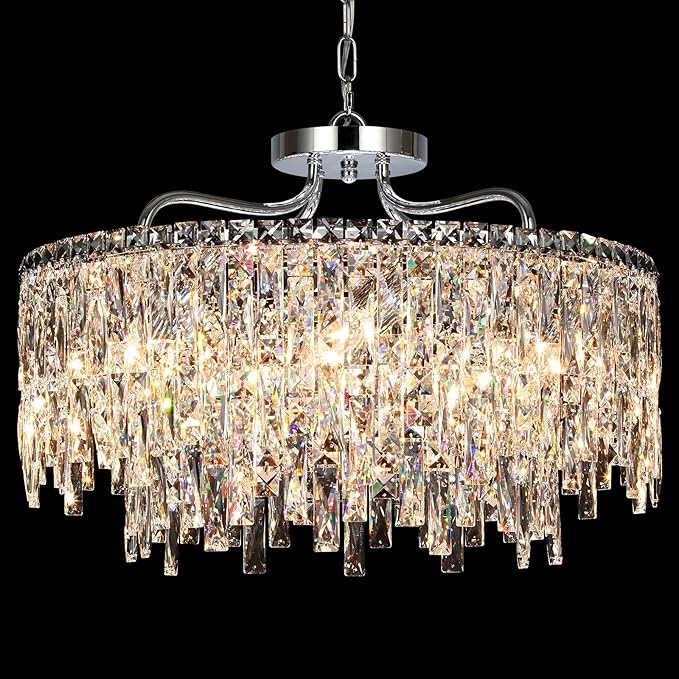 Luxury Crystal Chandelier, 24" Modern Round Dining Room Chandeliers Over Table,8 Lights Chrome Ceiling Pendant Ceiling Lighting for Living Room Bedroom Entryway Foyer Staircase