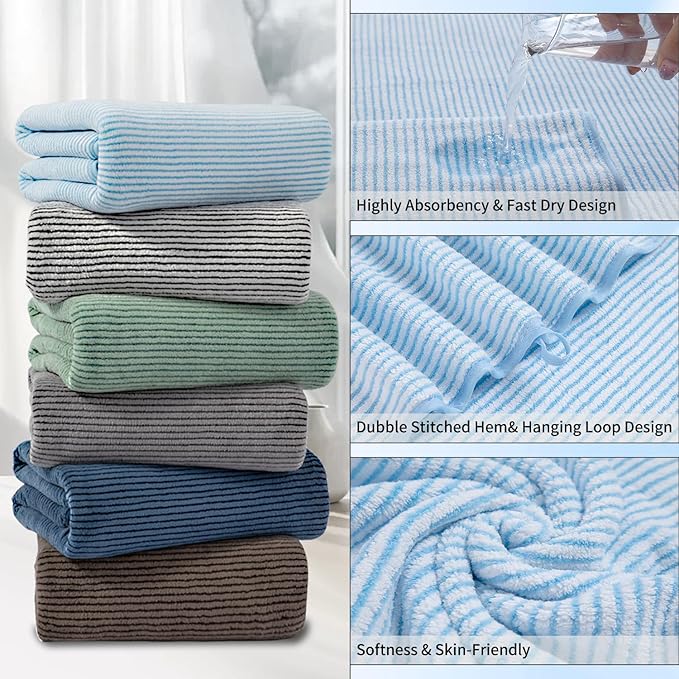 4 Piece Bath Towel Set 35"x70"Oversized Bath Towel for Bathroom Ultra Soft Fluffy Extra Large Bath Sheet Luxury Premium Bathroom Towel Highly Absorbent Quick Dry Shower Towel for Hotel Spa,Blue White