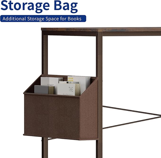 Pamray 47 Inch Computer Desk for Small Spaces with Storage Bag, Home Office Work Desk with Headphone Hook, Small Office Desk Study Writing Table