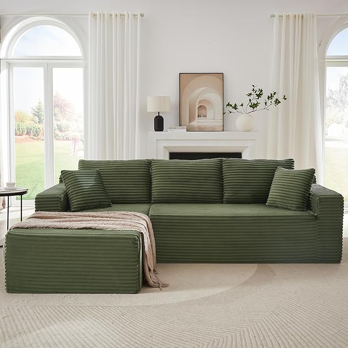 105''Sectional Cloud Couch with L Shaped Chaise,Modern Modular Sectional Sofa,Comfy Sectional Couches for Living Room,Bedroom,Apartment (Green, Left Facing Chaise)