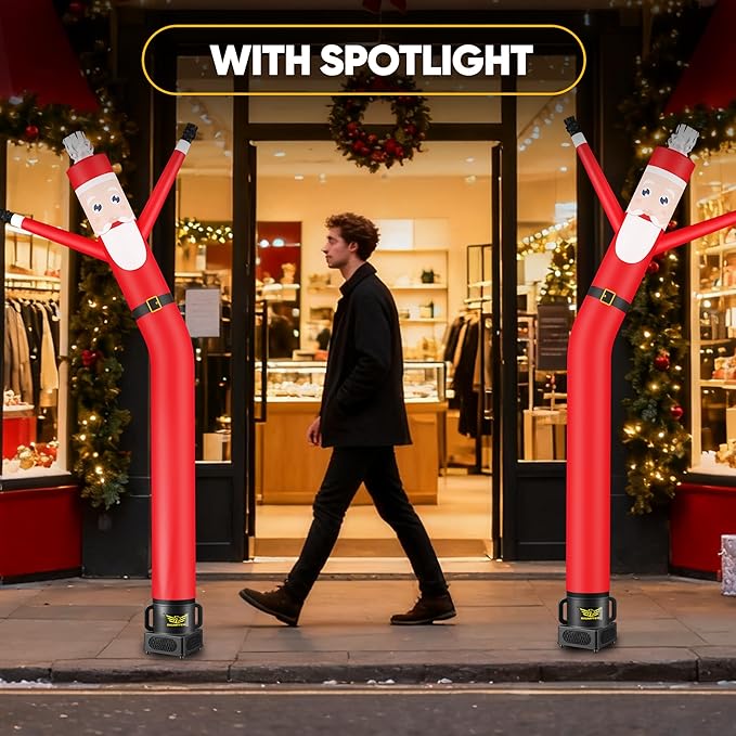 7FT Air Inflatable Waving Tube Man Set with Blower & Wheel, Air Puppet Dance Artist for Mall Opening, Amusement Park, Outdoor Decoration,Christmas