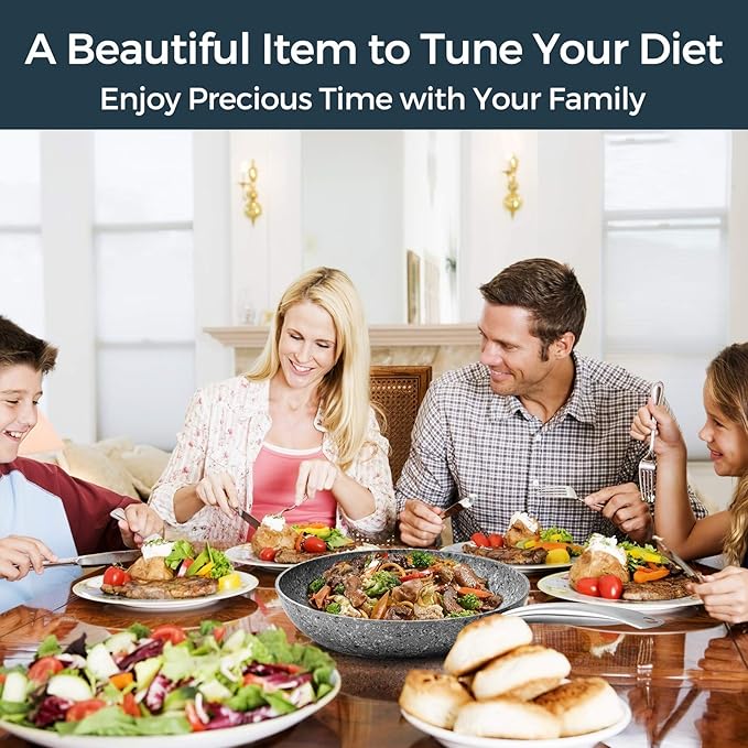 KOCH SYSTEME CS 11" Grey Non stick Granite Stone Frying Pan with Lid, Toxin-free Granite Nonstick Coating Cookware, Ultra Nonstik Skillet with Stainless Steel Handle, Oven Safe&All Stovetop Compatible