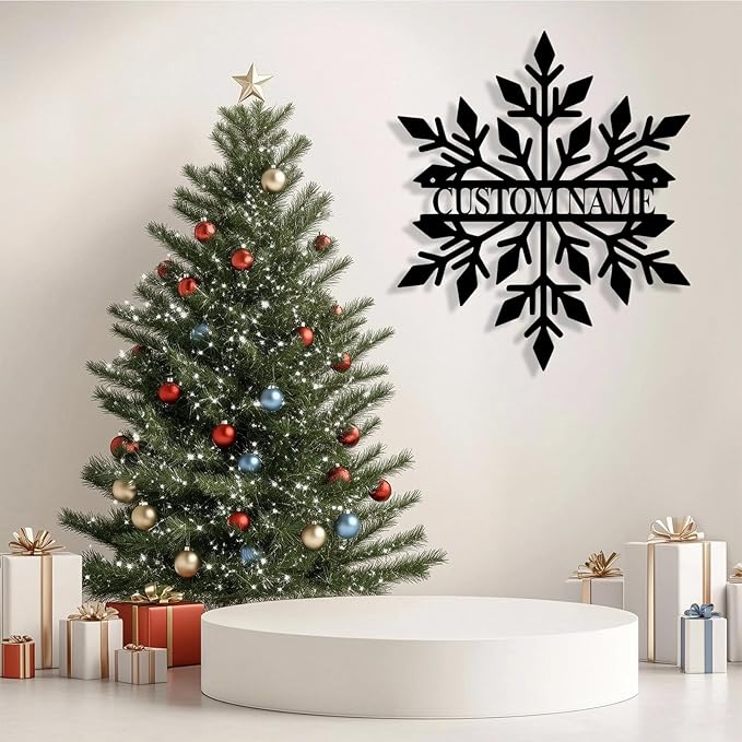 Personalized Christmas Snow Metal Sign, Custom Name Metal Snow Sign Wall Decor, Merry Christmas Signs Outdoor Wall Decoration for Home Living Room, Bedroom, Office, Garden, Porch
