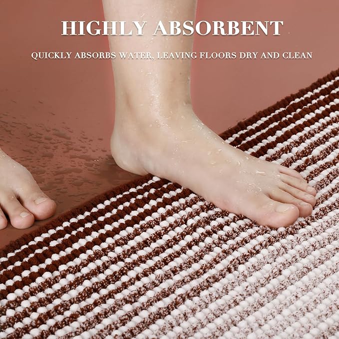 Bathroom Rugs and Mats Sets, 2 Piece Thick Absorbent Chenille Bath Mat Rug Set Non Slip, Soft Shaggy Bath Room Floor Mats for Bathroom, Machine Washable (Burgundy Red, 20" x 47" Plus 16" x 24")