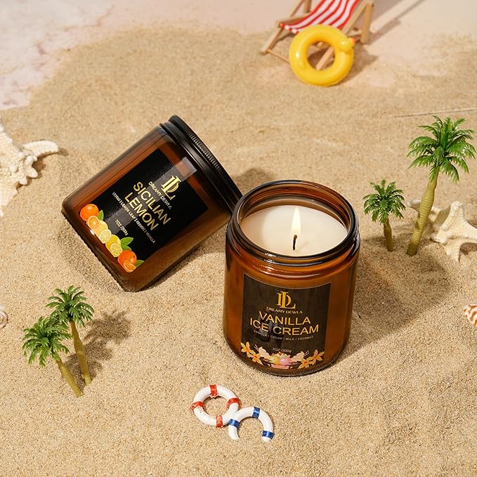 Vanilla Ice Cream Candles, 7oz Vanilla Ice Cream Scented Candle, Natural Soy Candles for Home Scented, Long Lasting with 50 Hour Burn Time, Gifts for Men Women