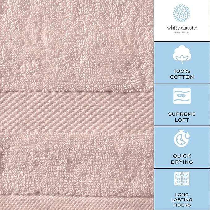 White Classic Luxury Bath Towels Set of 4 Large - 700 GSM Cotton Ultra Soft Bath Towels 27x54 | Highly Absorbent and Quick Dry | Hotel Towels for Bathroom Luxury, Plush Shower Towels, Pink