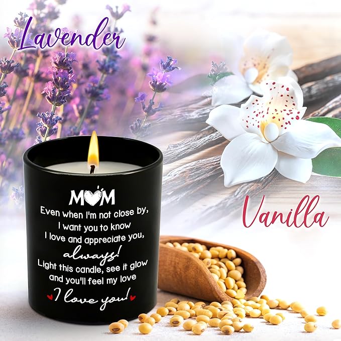 Gifts for Mom from Daughter Son - Long Lasting Vanilla Lavender Scented Candle 10 oz - Long Distance Christmas Birthday Gifts for Mom, Mother in Law, Mama, Grandma, Candle for Women