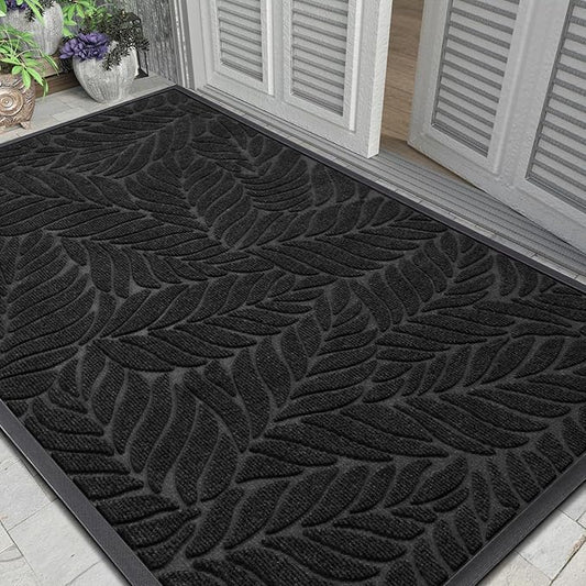 Yimobra Front Door Mat Outdoor Indoor, 60x36 All-Season Waterproof Welcome Mat, All-Weather Outside Entrance Mat, Non-Slip Patio Porch Doormat, Low Profile, Fade Resistant, Black