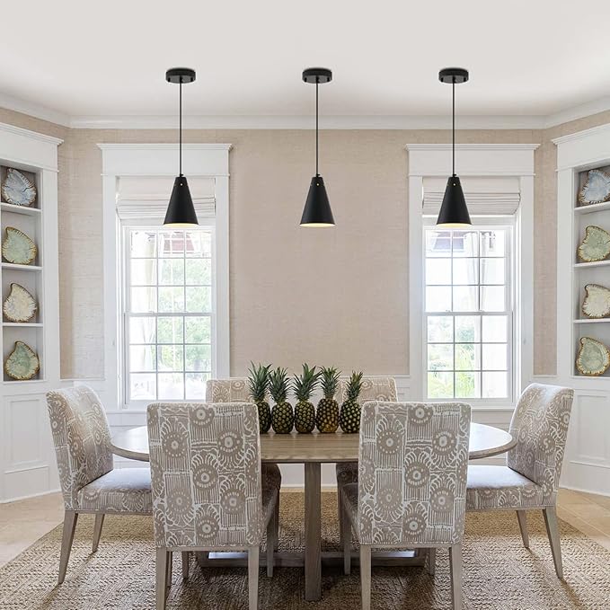 Black Pendant Light for Kitchen light fixtures,Small Modern Industrial Chandeliers with Cone Metal Shade,Mini Adjustable Cord Hanging Lighting Fixtures for Over island,Bar,Dining Room.(1 Pack)