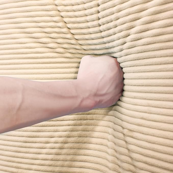 KEIKI 130" U-Shaped Oversized Corduroy Modular Cloud Sectional Sofa with 2 Ottoman, High-Density Foam Cushion, Extra-Thick Armrest, 3-Seater Fluffy Corner Couch with 9 Pillow, for Living Room, Camel