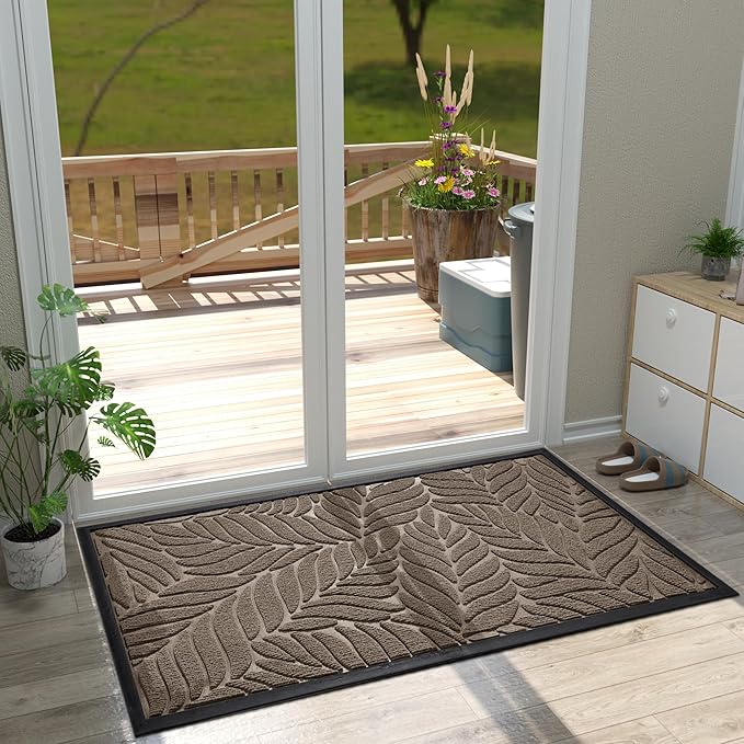 Yimobra Front Door Mat Outdoor Indoor, 47x32 All-Season Waterproof Welcome Mat, All-Weather Outside Entrance Mat, Non-Slip Patio Porch Doormat, Low Profile, Fade Resistant, Brown