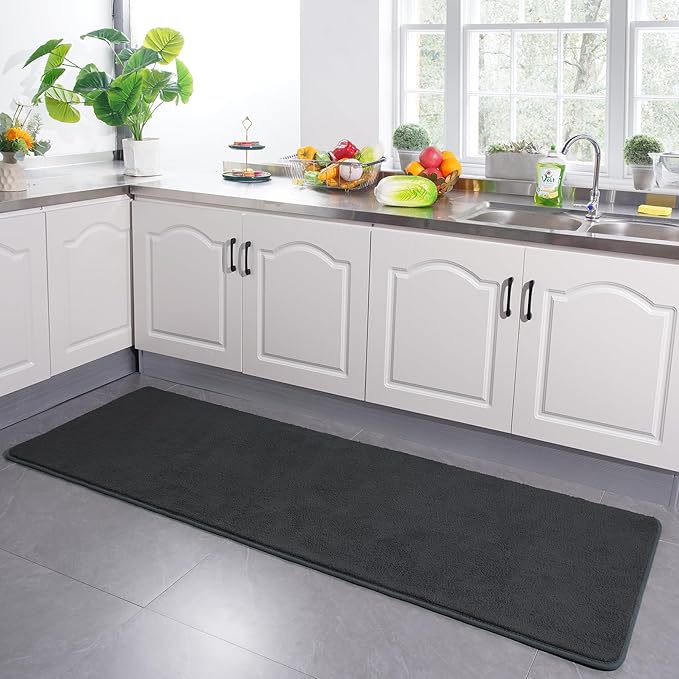 Soft Runner Rugs for Bedroom 2x6, Non Slip Runners for Hallway Kitchen Laundry Dorm Washable, Minimalist Low Pile Long Rugs for Boys Men Girls Kids, Dark Grey