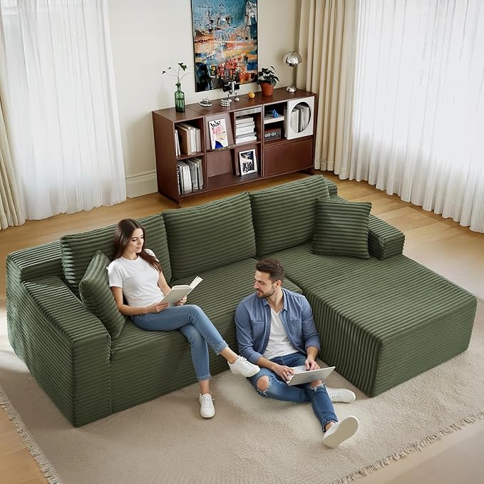 105''Sectional Cloud Couch with L Shaped Chaise,Modern Modular Sectional Sofa,Comfy Sectional Couches for Living Room,Bedroom,Apartment (Green, Right Facing Chaise)