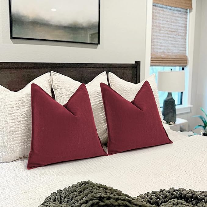 ZWJD Burgundy Pillow Covers 26x26 Set of 2 Chenille Throw Pillow Covers with Elegant Design Soft and Luxurious Decorative Throw Pillows for Couch, Bed, and Home Decor