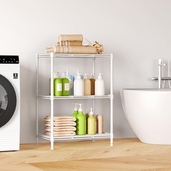 IZEUK 3 Tier Shelf, Heavy Duty Steel Wire Shelving Unit for Home, Kitchen, Laundry Room Organization, Office Storage Rack (17.7" W x 11.8" D x 26.3" H, 450LBS, White)