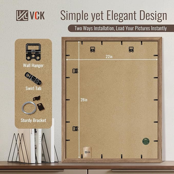 VCK 22x28 Poster Frame Set of 4 - Walnut, Gallery-Quality Wood Picture Frames, 1.1-Inch Wide Border, Polished Plexiglass, Vertical or Horizontal Wall Display for Photo/Art/Prints, Walnut