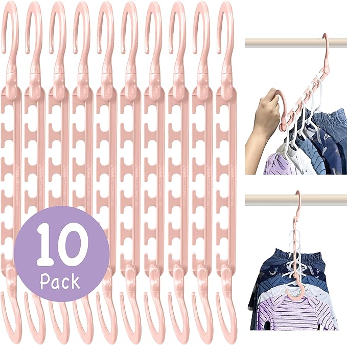 Wonder Hanger Max 10-Pack Space Saving Hangers, Reinforced Hooks Swivels 360°, Cascading Hanger, Teens, College Dorms, Kids & Closet Organizer, Assembled – Pastel Pink