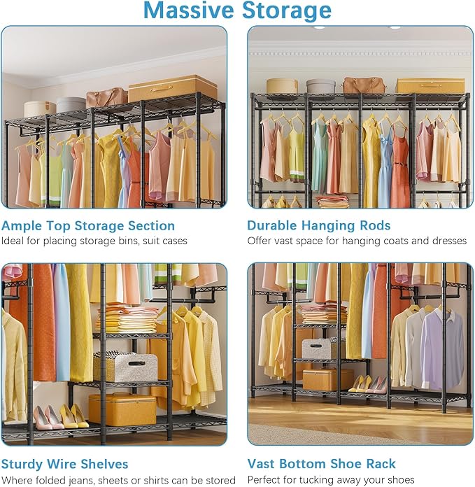 VIPEK V40 Medium Garment Rack Heavy Duty Clothes Rack for Hanging Clothes, Multi-Functional Bedroom Clothing Racks Freestanding Closet Portable Closet Wardrobe, Max Load 900lbs, Black