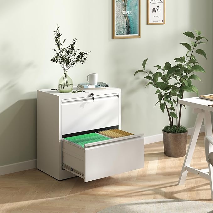 2 Drawer Lateral File Cabinet with Lock, Filing Cabinets for Home Office, Storage Cabinets for Hanging Files Letter/Legal/F4/A4, Require Assembly(White)
