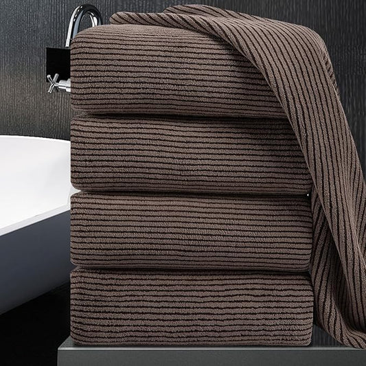 4 Piece Bath Towel Set 35"x70"Oversized Bath Towel for Bathroom Ultra Soft Fluffy Extra Large Bath Sheet Luxury Premium Bathroom Towel Highly Absorbent Quick Dry Shower Towel for Hotel Spa,Brown