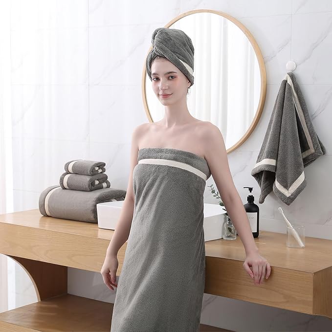 Bath Towel Set,Premium Microfiber Bathroom Towel-2 Extra Large Bath Sheets,2 Hand,2 Washcloths,Super Soft Highly Absorbent Luxury Shower Towels for Bathroom(Dark Grey 6Piece)