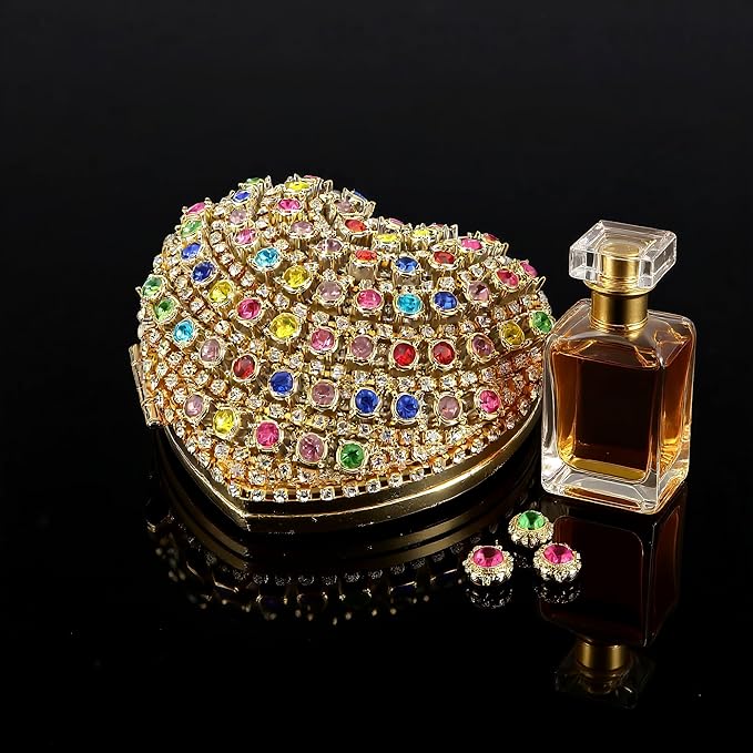 Ayliss Jewelry Trinket Box Heart Shaped Rhinestones Love Jewelry Gift Box Storage Organizer Ring/Earrings/Necklace Women Evening Clutch Rhinestone Purses (Gold)