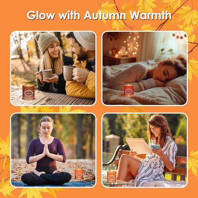 Fall Scented Candles Gift Set – 6 Pack of 9Oz Soy Candles, Autumn Fragrances (Pumpkin Spice, Apple Pie, Hello Fall, Cinnamon Clove, Autumn Hearthglow, Hot Cocoa), Holiday Gifts for Women & Men