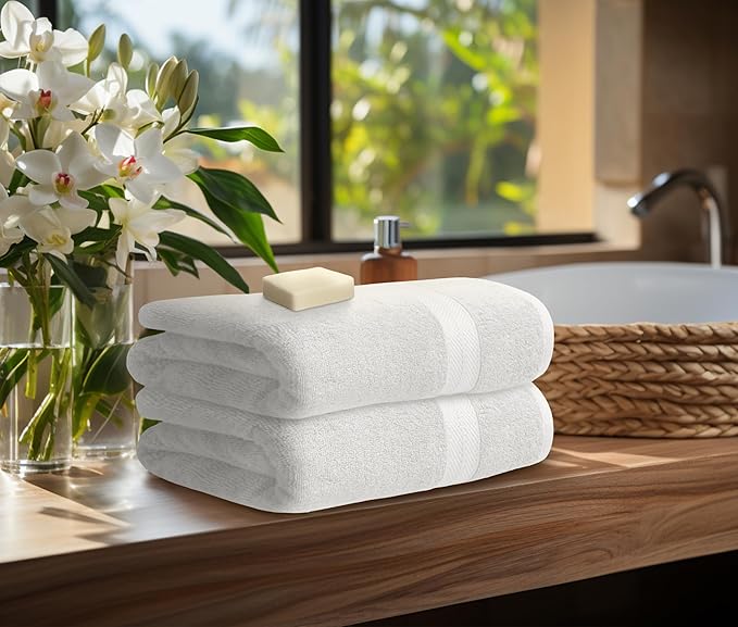 Avalon Towels Luxury 8 Piece Towels Set, 2 Bath Towels, 2 Hand Towels and 4 Washcloths, 600 GSM 100% Ring Spun Cotton Highly Absorbent Bathroom Towel Set, Ideal for Hotel, Spa and Gym (White)