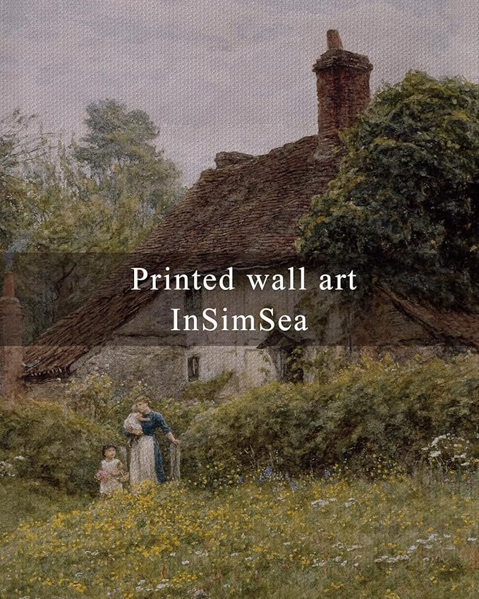 InSimSea Framed Canvas Wall Art Vintage Decor, Old Cottages Countryside Large Canvas Wall Art, Rustic Farmhouse Hanging Wall Decor for Bedroom Living Room Bathroom, 20"x30"