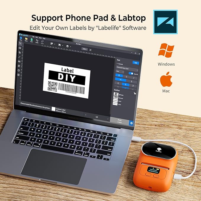 Phomemo M110 Label Maker Machine-Barcode Label Printer, Portable Sticker Maker for Price Tag, Logo,Address, Mailing, Home, Office & Small Business, Compatible with Phones&PC Orange