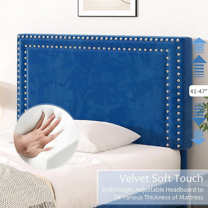 VECELO Twin Size Platform Bed Frame with Adjustable Upholstered Headboard, Modern Mattress Foundation, Strong Wood Slat Support, No Box Spring Needed, Easy Assembly