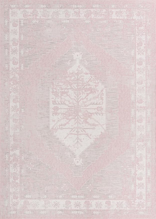 Unique Loom Outdoor Traditional Collection Area Rug - Valeria (10' x 14' 1" Rectangle, Pink/ Ivory)