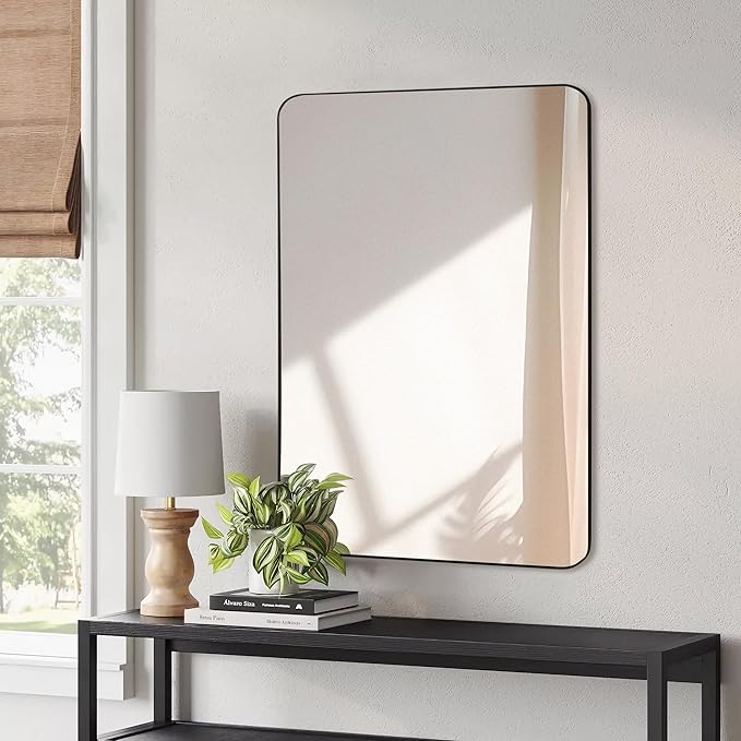 Black Bathroom Mirror,24 x 36 Inch Rectangle Wall Mirror with Wood Frame,Vanity Modern Tempered Glass Mirror for Bedroom,Entryway,Living Room