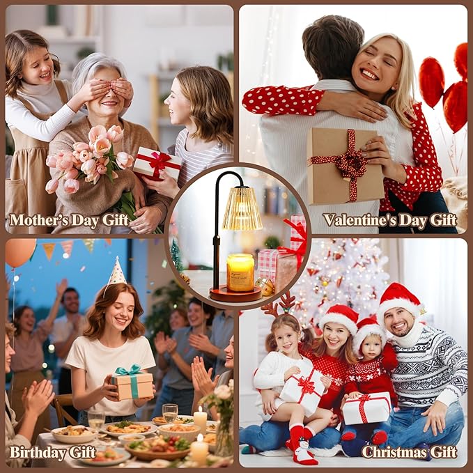 Briever Electric Candle Warmer Lamp with Timer Dimmer, Adjustable Height Wax Melter Warmer for Jar Candles, House Warming Gifts for New Home Decor, Birthday Gifts for Women, Walnut Wooden Base