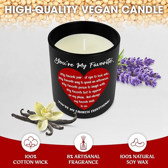 OASSIE Gifts for Boyfriend Girlfriend - You're My Favorite Long Lasting Vanilla Lavender Candle 10 oz - Wedding Anniversary Couple Candle, Romantic Love Birthday Gifts for Him Her Husband Wife