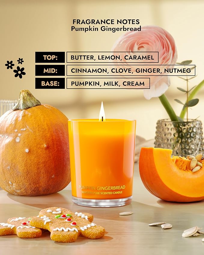 96NORTH | Pure Pumpkin Gingerbread Candle | 100% Natural Soy Wax | 1-Wick Jar Candle | Natural Fragrance Technology | Non Toxic | Up to 35 Hours Burning Time | Aromatherapy Gift for Men and Women
