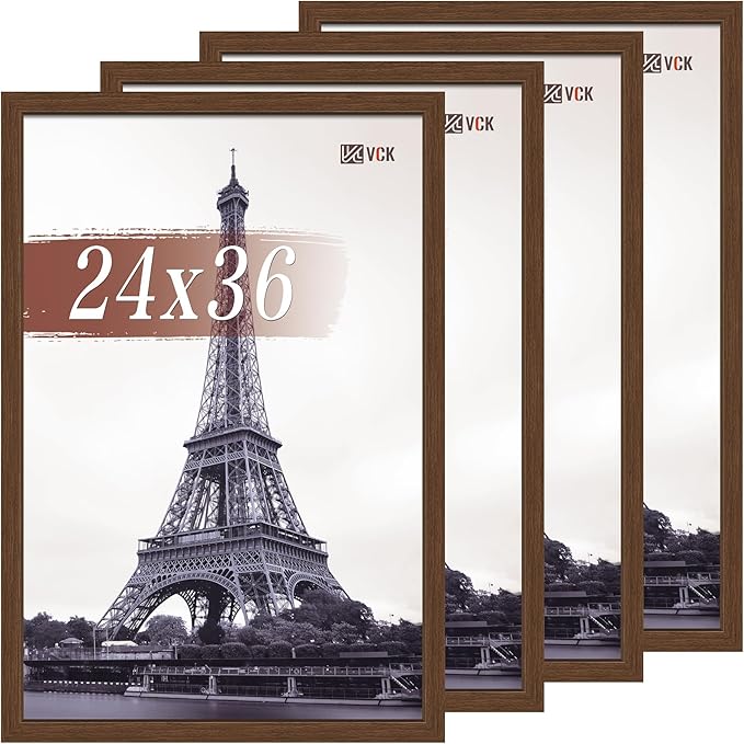 VCK 24x36 Poster Frame Set of 4 - Brown, Gallery-Quality Wood Picture Frames, 1.1-Inch Wide Border, Polished Plexiglass, Vertical or Horizontal Wall Display for Photo/Art/Prints, Brown