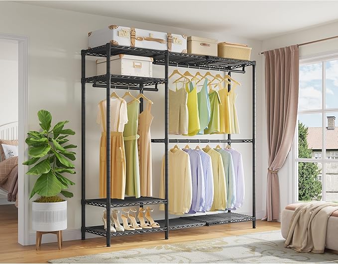 VIPEK X20 Plus Expandable Reach-in Closet Rack Adjustable from 3'9" to 5'2" Clothing Rack with Extendable Shelves and Hanger Rods Portable Clothes Racks Open Walk-in Closet System, Black