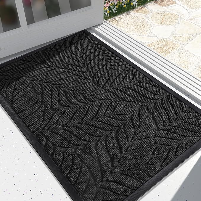 Yimobra Front Door Mat Outdoor Indoor, 29.5x17 All-Season Waterproof Welcome Matt, All-Weather Outside Entrance Mat, Non-Slip Patio Porch Doormat, Low Profile, Fade Resistant, Black
