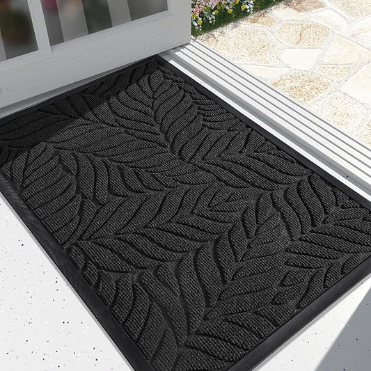 Yimobra Front Door Mat Outdoor Indoor, 29.5x17 All-Season Waterproof Welcome Matt, All-Weather Outside Entrance Mat, Non-Slip Patio Porch Doormat, Low Profile, Fade Resistant, Black