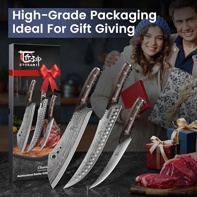 Butcher Knife Set, 3 PCS Kitchen Knife for Meat Cutting, Cleaver, Breaking & Boning Knife, Japanese Style High Carbon Steel Kitchen Knife for Chopping, Slicing, Deboning, House Warming Gifts