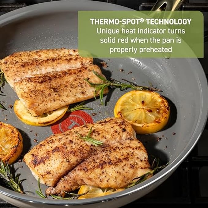 T-Fal Preserve Ceramic Nonstick Frying Pan 2-Pc Set, 8.5" & 11", Oven Broiler Safe up to 350ยฐF Cookware, InoCeram Glide Technology, Frying Pan Skillet, Pots & Pans, Beige