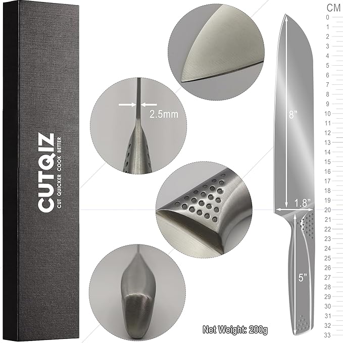 8-Inch Kitchen Essential Chef's Santoku Knife, Steel Seamless Handle