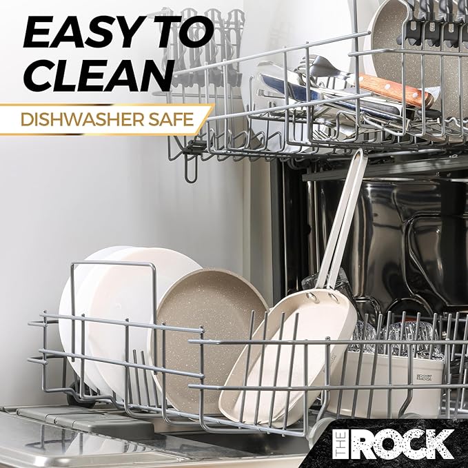 THE ROCK Single Serve Nonstick Pots and Pans Set, 4pc Portion Control Cookware Set with Rock.Tec, Scratch/Stain/Crack Proof, Oven & Dishwasher Safe, Perfect for Dorm, Camping & Small Kitchens, White