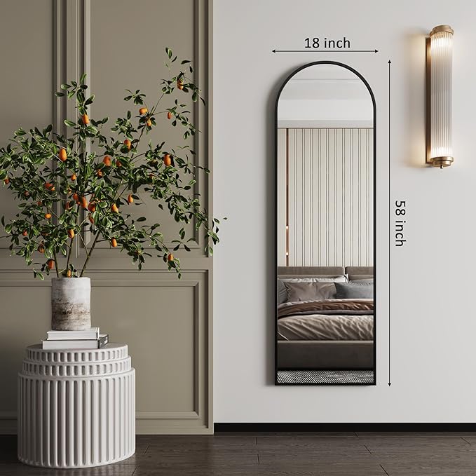 Wall Mirror Full Length 18"x58",Arched Floor Mirror,Full Length Wall Mirrors,Arched Wall Mirrors,Full Body Mirror,Black Frame